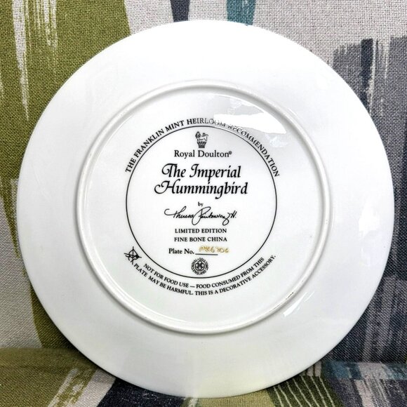 Franklin Mint Heirloom Royal Doulton Imperial Hummingbird LE Plate Collectible - Picture 6 of 10